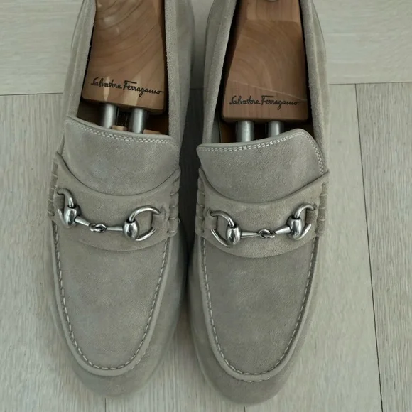 Gucci Beige Suede Loafers with Silver Accent